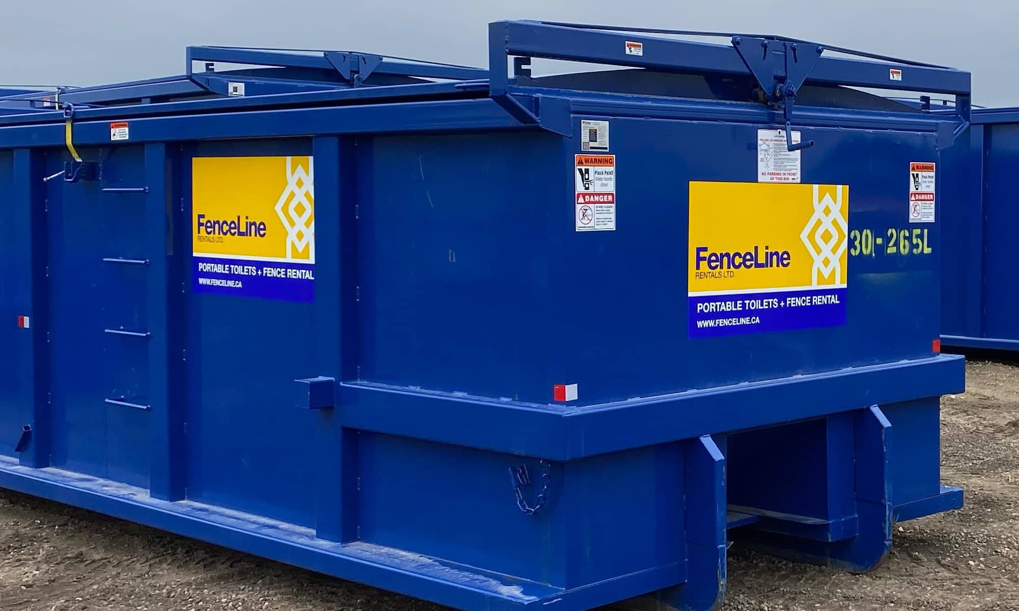 A lidded roll off bin