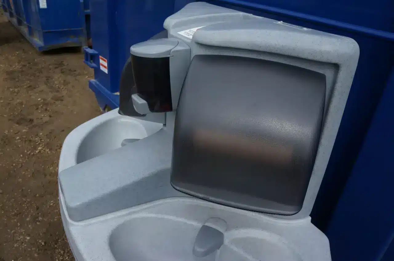A double handwashing station on a construction site in Alberta.