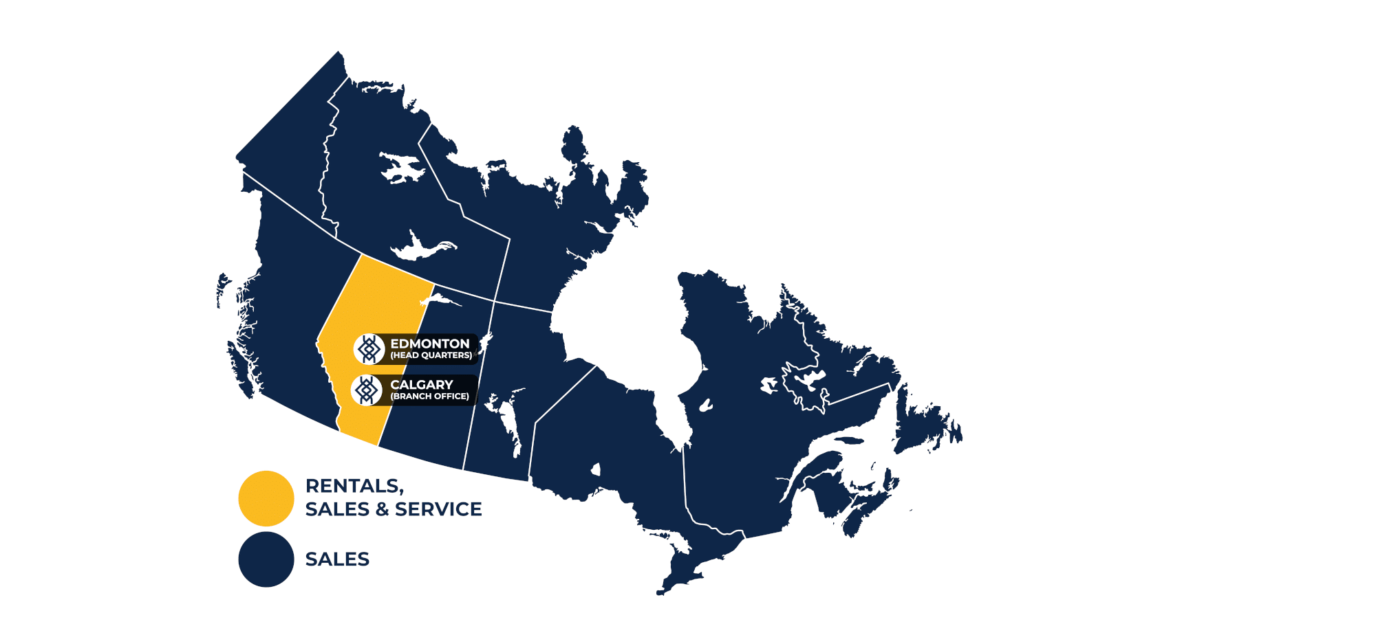 Map of Canada showing FenceLine's reach for rentals and sales
