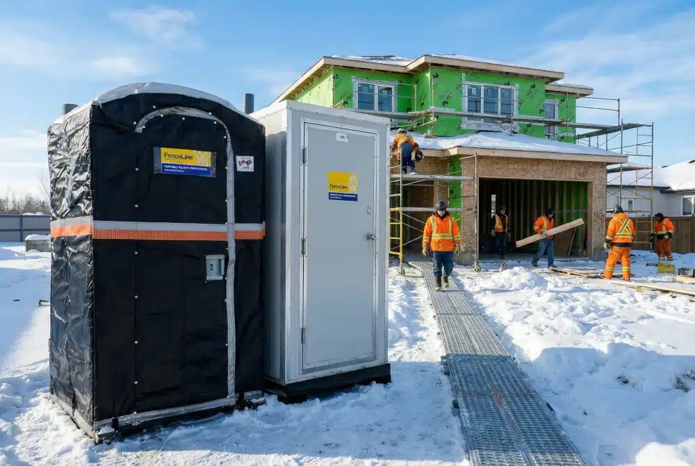Jacketed and hardwall toilets on a construction site