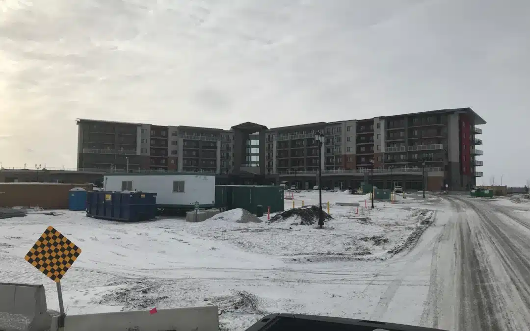 A construction site in Calgary that has paused due to extreme cold weather.